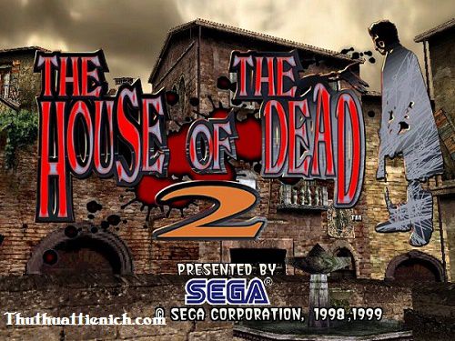 Cảnh game The House of the Dead 2 với nhân vật chính đang chiến đấu với zombie.