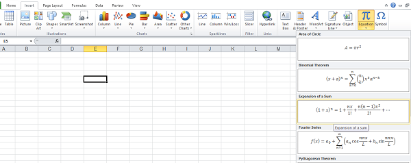 Hướng Dẫn Chèn Công Thức Toán Học Trong Excel Chèn công thức toán học từ thư viện