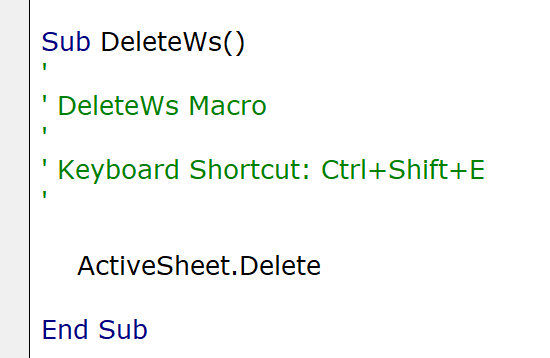 Tạo Phím Tắt Ẩn và Xóa Sheet trong Excel Code VBA để xóa sheet