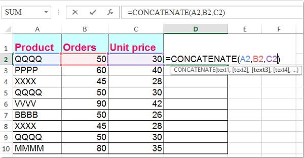 Cách Tìm Hàng Giống Nhau trong Excel Kết hợp dữ liệu bằng hàm CONCATENATE