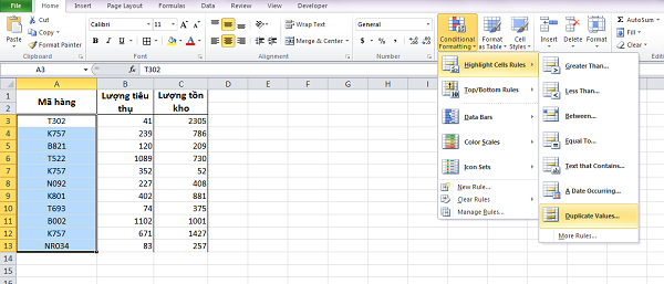Các bước sử dụng Conditional Formatting để lọc trùng
