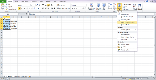 Chọn AutoFit Column Width để tự động điều chỉnh kích thước cột