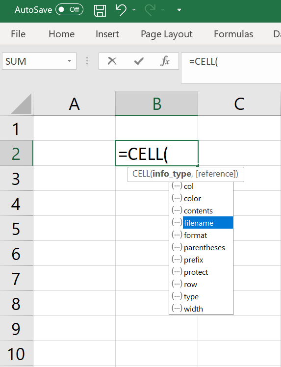 Sử dụng hàm CELL để lấy đường dẫn file