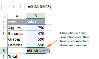 Sao chép công thức trực tiếp trong ô