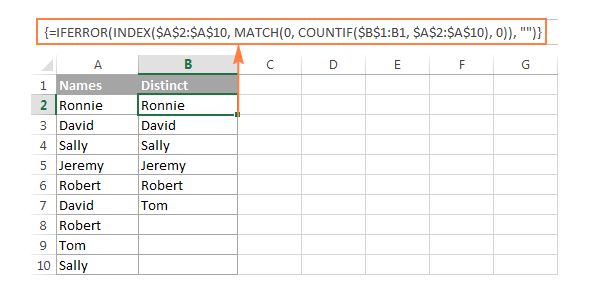 Minh họa công thức lọc giá trị khác biệt