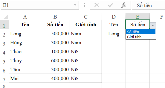 Tùy chỉnh cột tra cứu