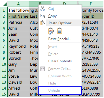 Unhide bị vô hiệu hóa
