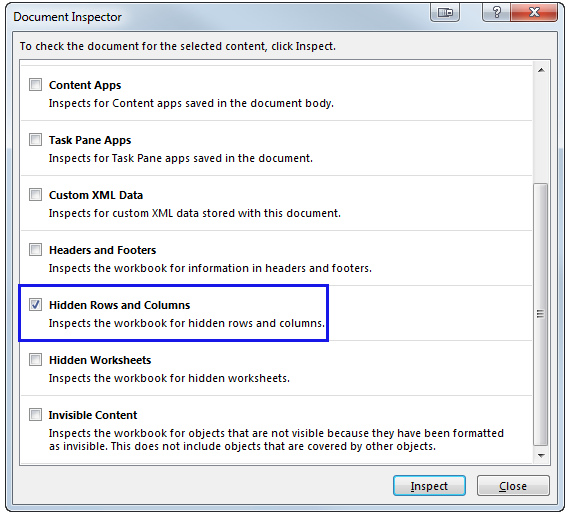 Hidden Rows and Columns