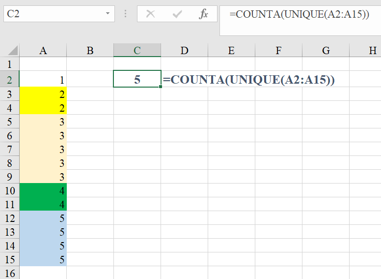 Đếm giá trị duy nhất với hàm COUNTA trong Excel 365