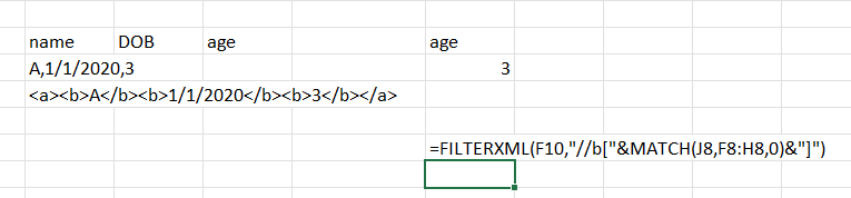 FILTERXML kết hợp MATCH