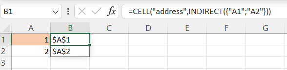 Hàm CELL kết hợp với INDIRECT trả về địa chỉ ô