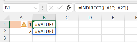 Hàm INDIRECT trả về lỗi #VALUE! khi làm việc với mảng