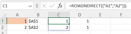 Ví dụ về hàm ROW và COLUMN