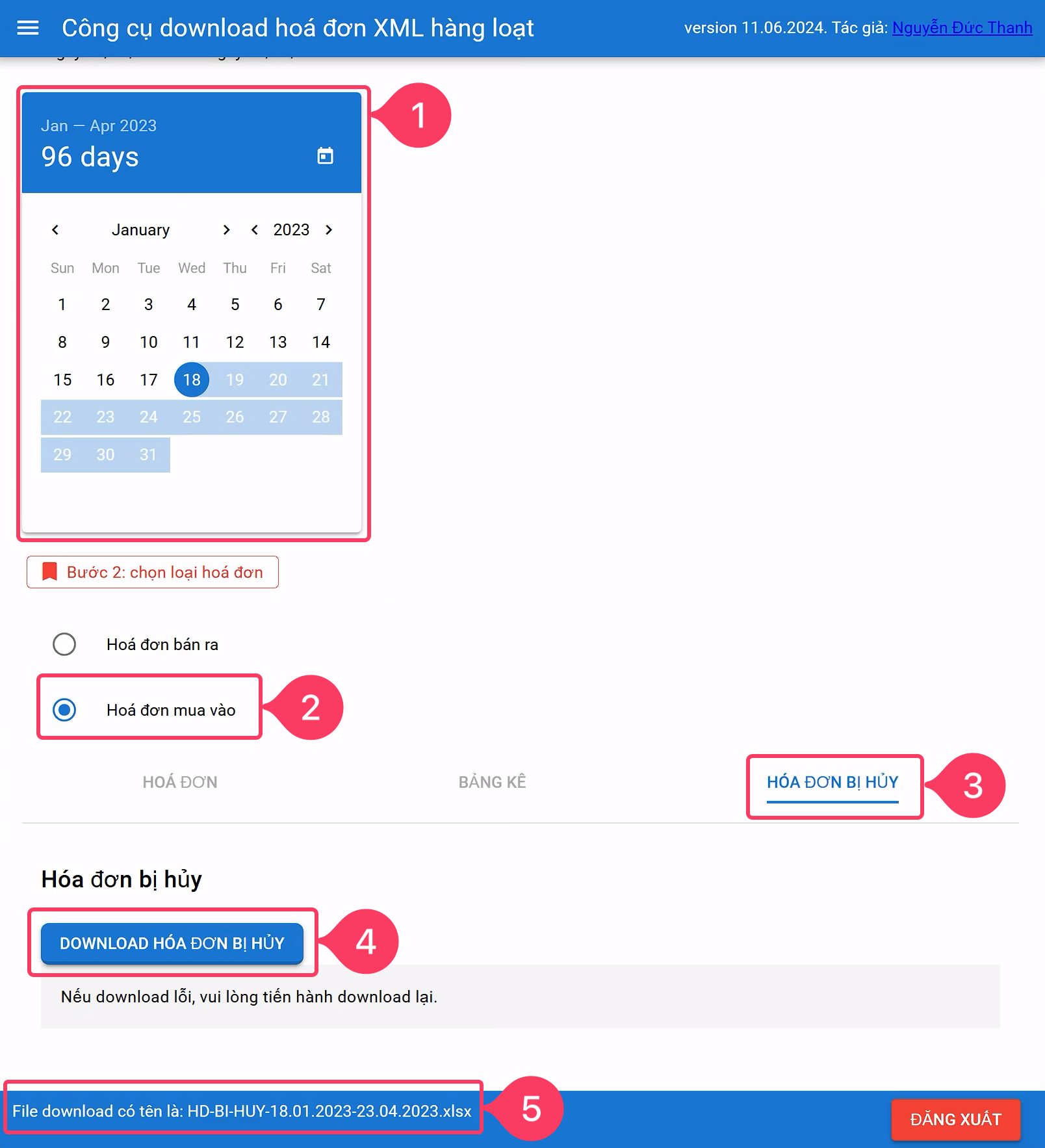 Hướng dẫn cách download các hoá đơn bị huỷ.