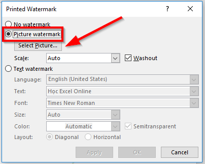 Chọn hình ảnh muốn làm hình in chìm
