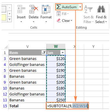 AutoSum automatically inserting a Subtotal formula for filtered data