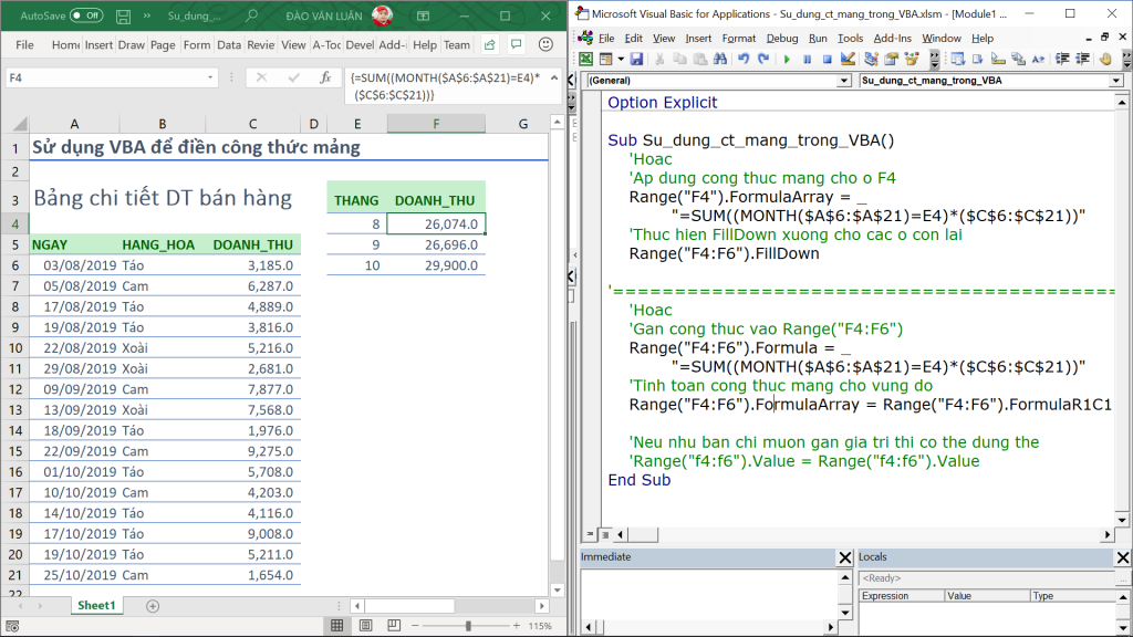 Sử Dụng Công Thức Mảng Trong VBA Excel Ví dụ VBA