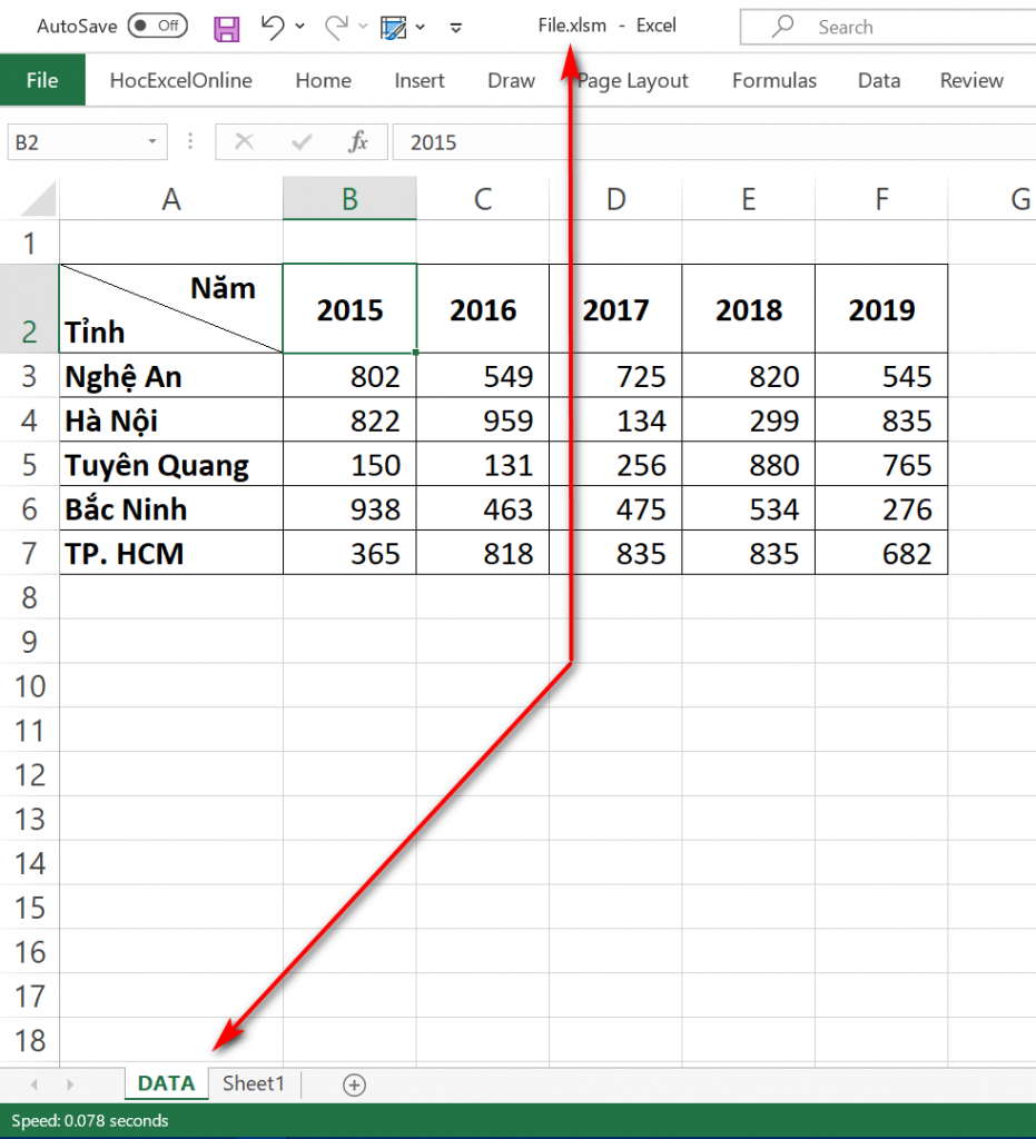 Cách Lấy Dữ Liệu Từ File Excel Đang Đóng Chọn sheet DATA