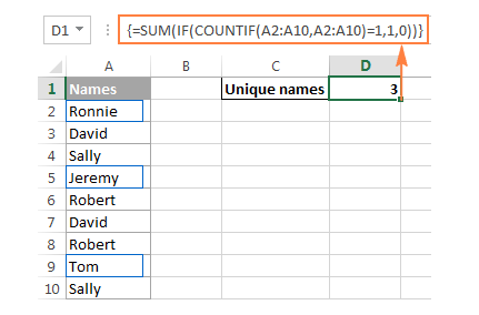 Ví dụ đếm giá trị duy nhất