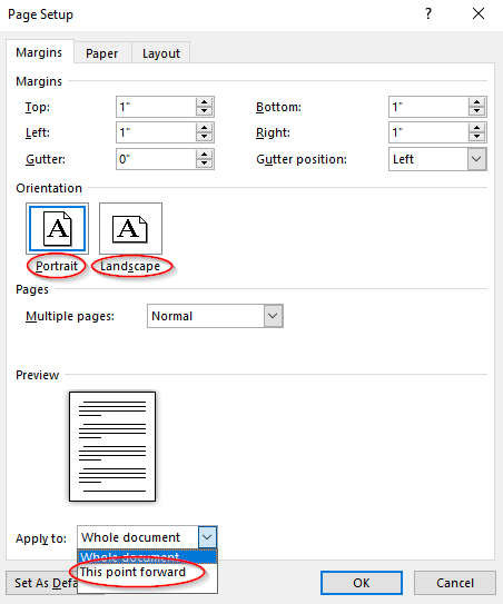 Hộp thoại Page Setup