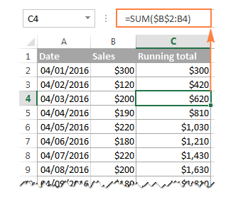 Formula for calculating cumulative running total in Excel