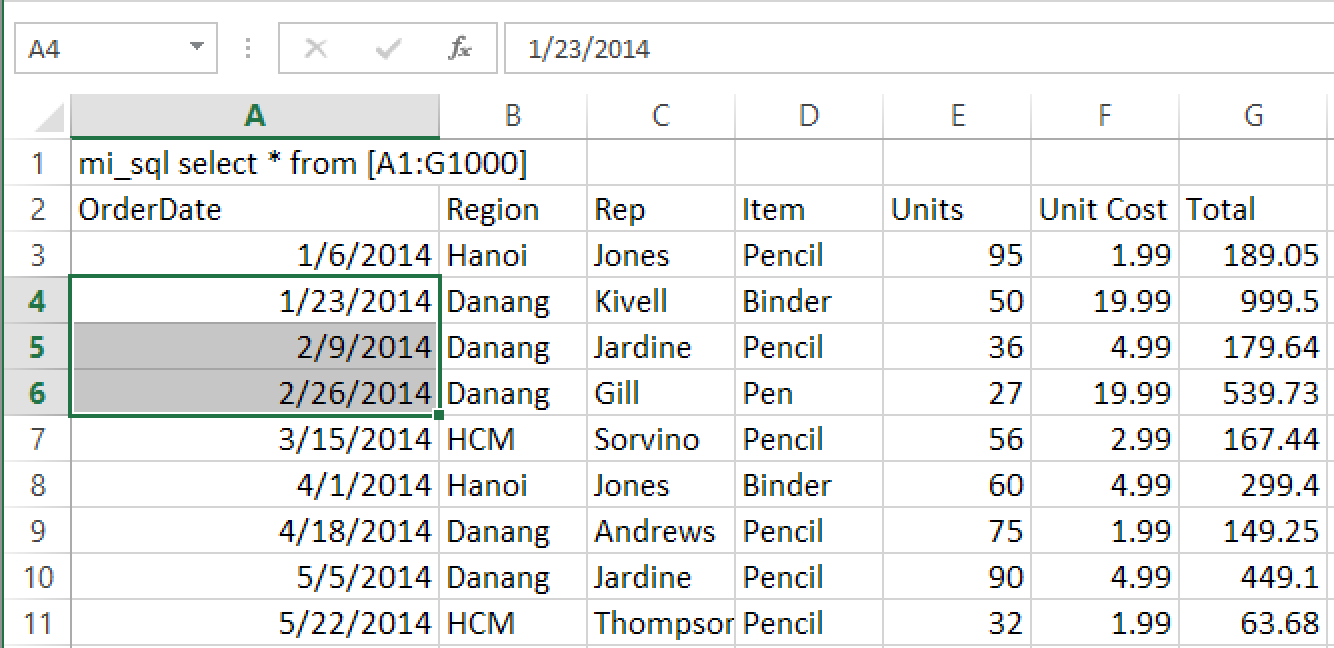Chọn vùng dòng cần chèn trong Excel