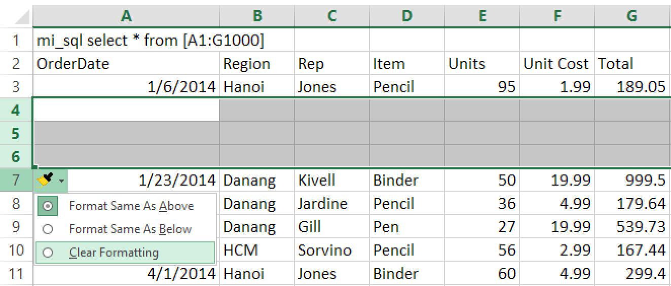 Chèn dòng trống trong Excel