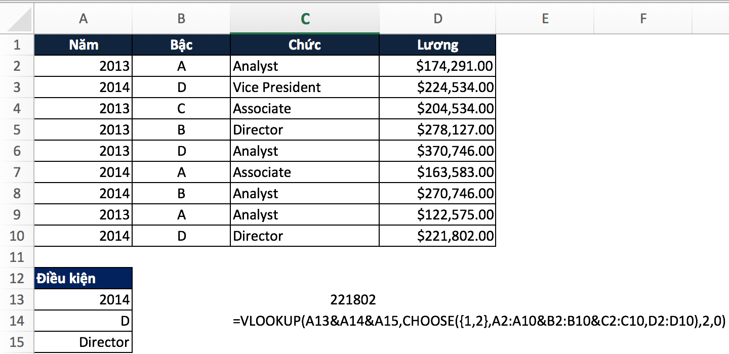 Tra cứu dữ liệu dựa trên 3 cột