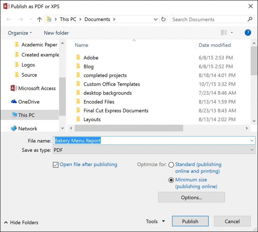 Lưu báo cáo dưới định dạng khác trong Access
