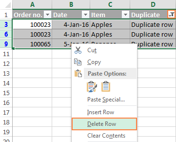 Xóa dữ liệu trùng lặp sau khi lọc trong Excel