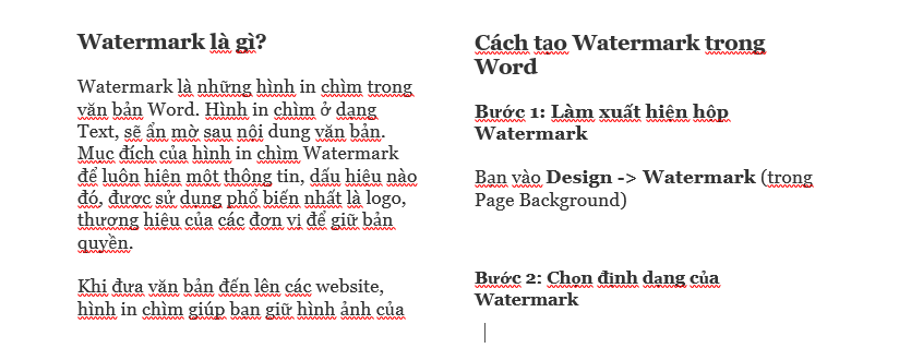 Ví dụ chia cột trong Word
