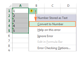 Converting text to numbers using the error checking menu