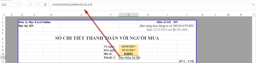VLOOKUP formula to retrieve customer name automatically