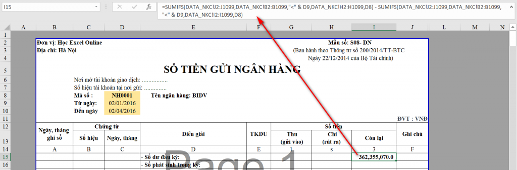 Hướng Dẫn Lập Sổ Kế Toán Chi Tiết Tiền Gửi Ngân Hàng Trong Excel Tính số dư đầu kỳ