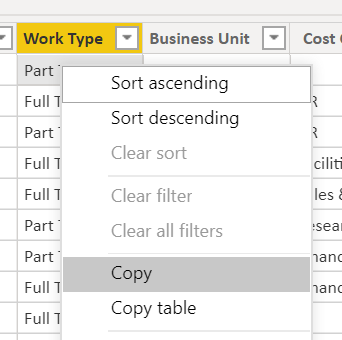 Sao chép Cột và Bảng trong Power BI