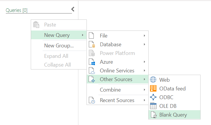 Tạo Blank Query trong Power Query Editor