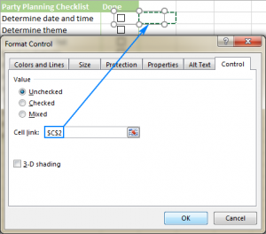 Liên kết checkbox với ô