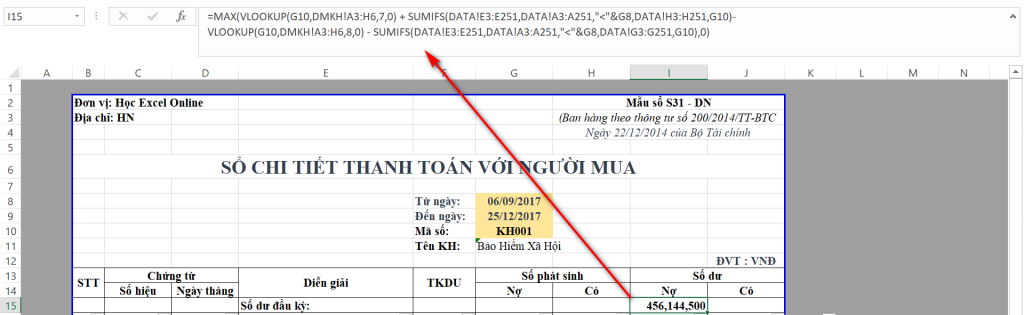 Formula setup for calculating dynamic opening balances