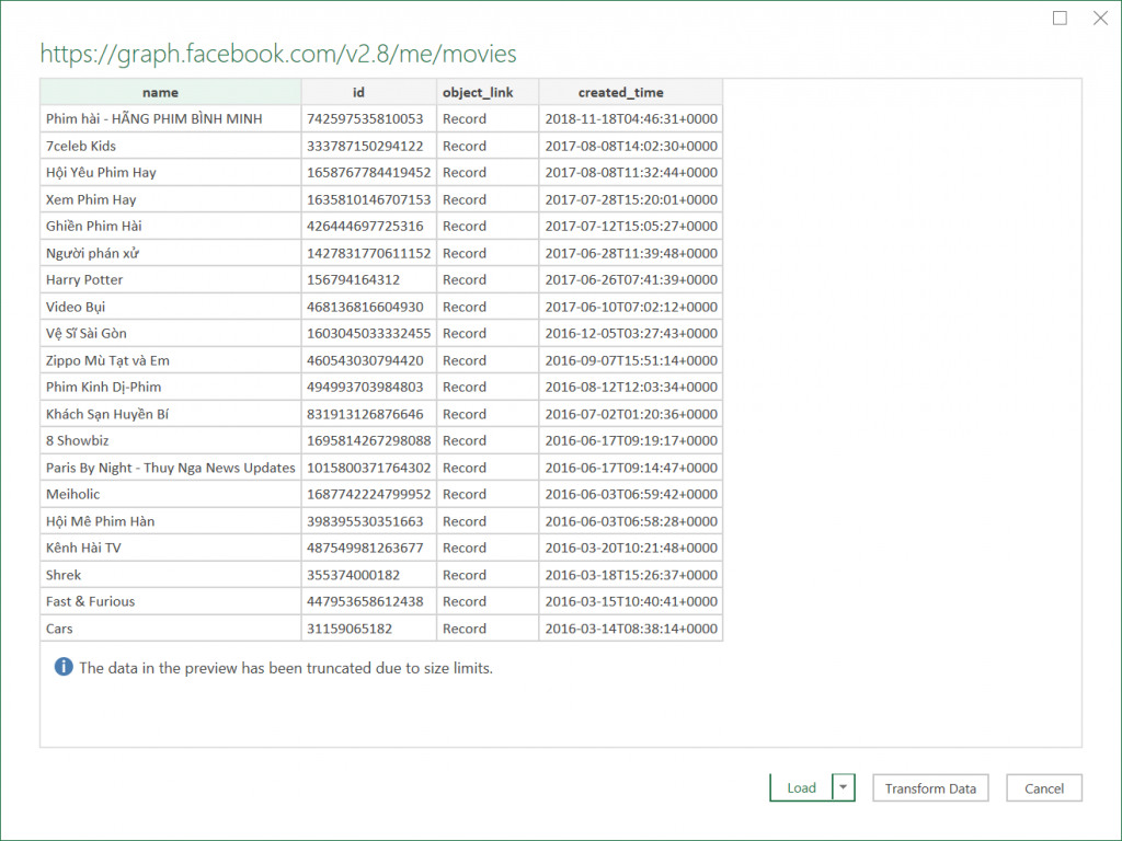 Lựa chọn tải hoặc chuyển đổi dữ liệu