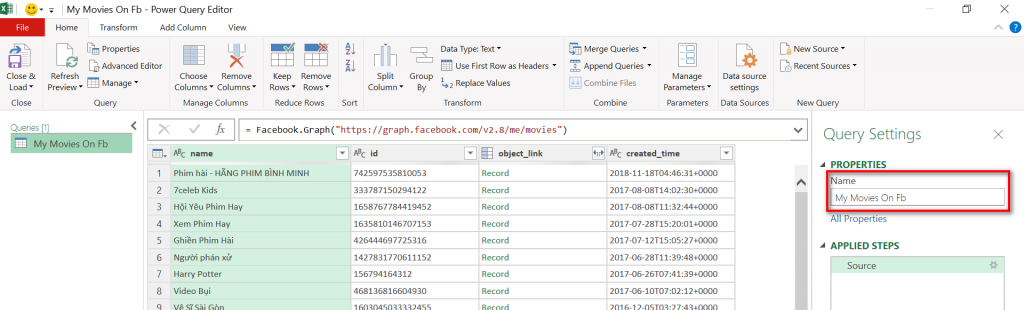 Đổi tên truy vấn trong Power Query Editor