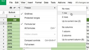 Đóng băng hàng tiêu đề trong Google Sheets