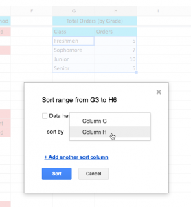 Chọn cột và thứ tự sắp xếp trong Google Sheets