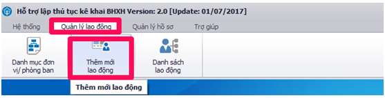 Menu Thêm mới lao động