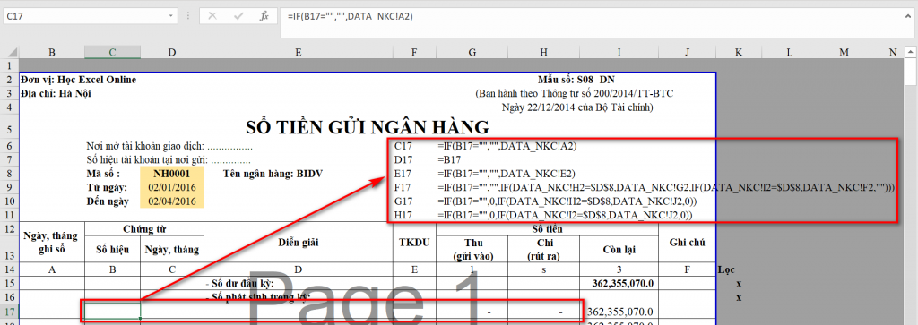 Hướng Dẫn Lập Sổ Kế Toán Chi Tiết Tiền Gửi Ngân Hàng Trong Excel Phương pháp khác