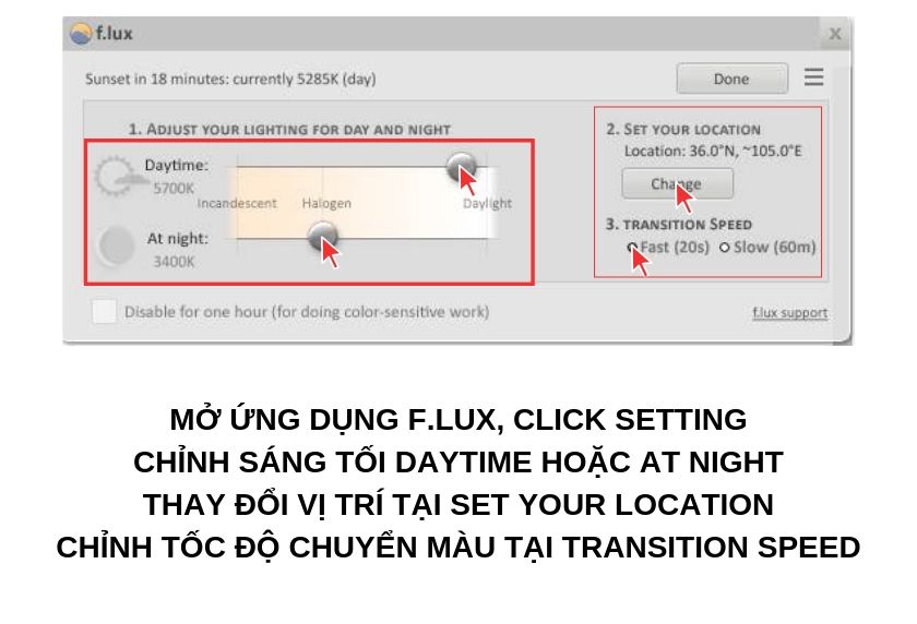 Điều chỉnh độ sáng màn hình bằng phần mềm F.lux