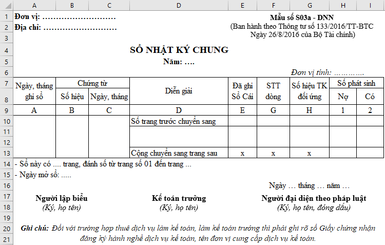 Hướng Dẫn Lập Sổ Nhật Ký Chung Theo Thông Tư 133 Trên Excel Mẫu sổ nhật ký chung
