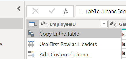 Sao chép Bảng trong Power Query Editor