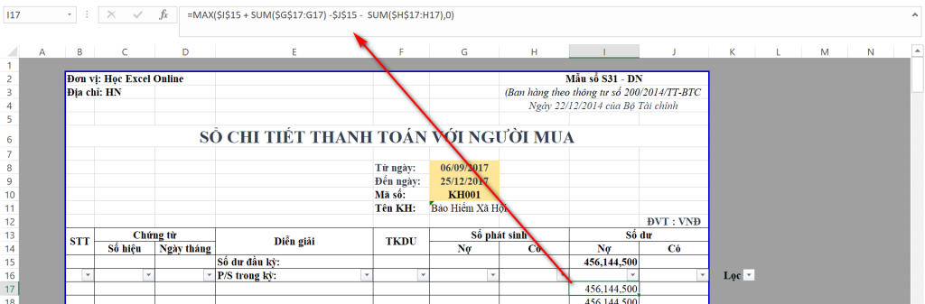 Calculating the final closing balance for the period