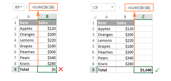 Using an infinite column reference for summation in a different column