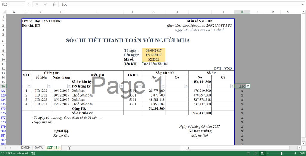 Filtering the final report using a helper column
